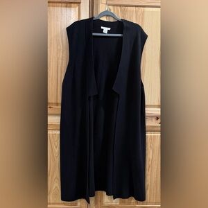 Joan Vass Black Open Front Sleeveless Duster Classy Versatile Cardigan Size 2X